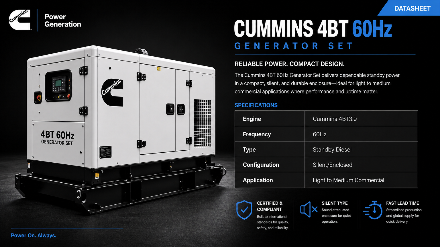 Cummins 4BT 60Hz Generator Set Brochure