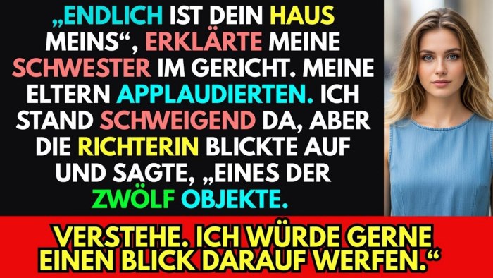 “Endlich gehört mir dein Haus“, erklärte meine Schwester vor Gericht.