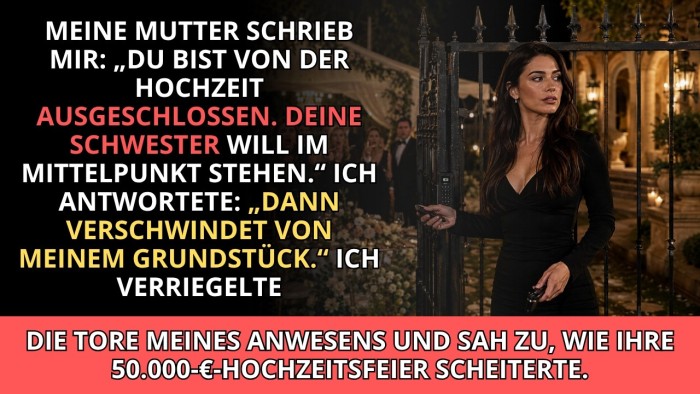 Meine Mutter schrieb mir „Du darfst nicht zur Hochzeit kommen.“ Also ließ ich die 50.000 € teure...