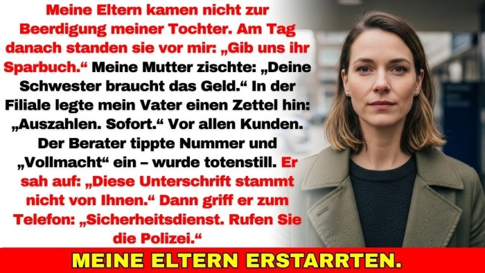 Meine Eltern schwänzten die Beerdigung meiner Tochter — dann wollten sie ihr 260 000€ Sparbuch…